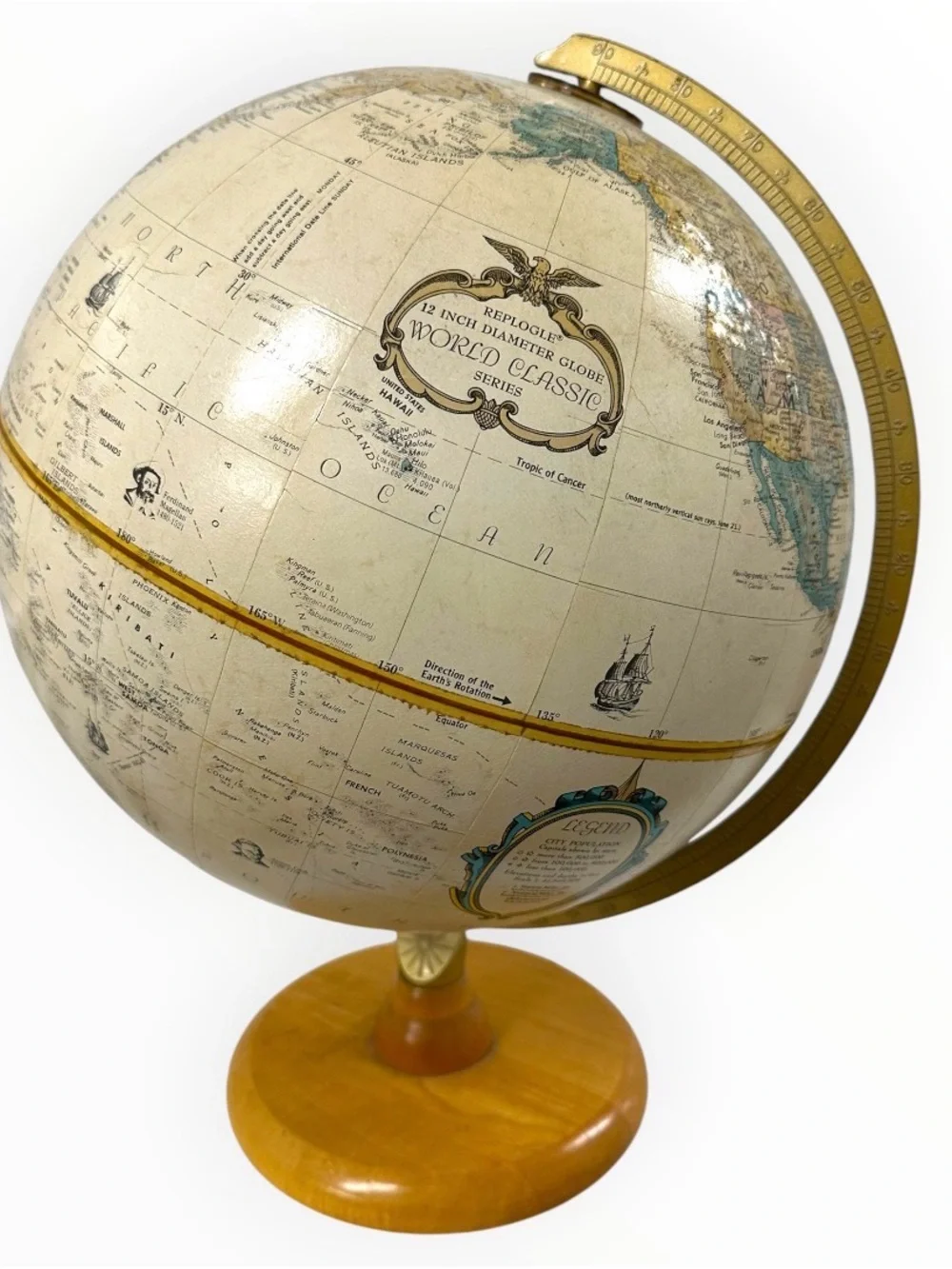 Vintage c1979 Replogle World Classic 12” Globe Raised Relief Wood Base USA